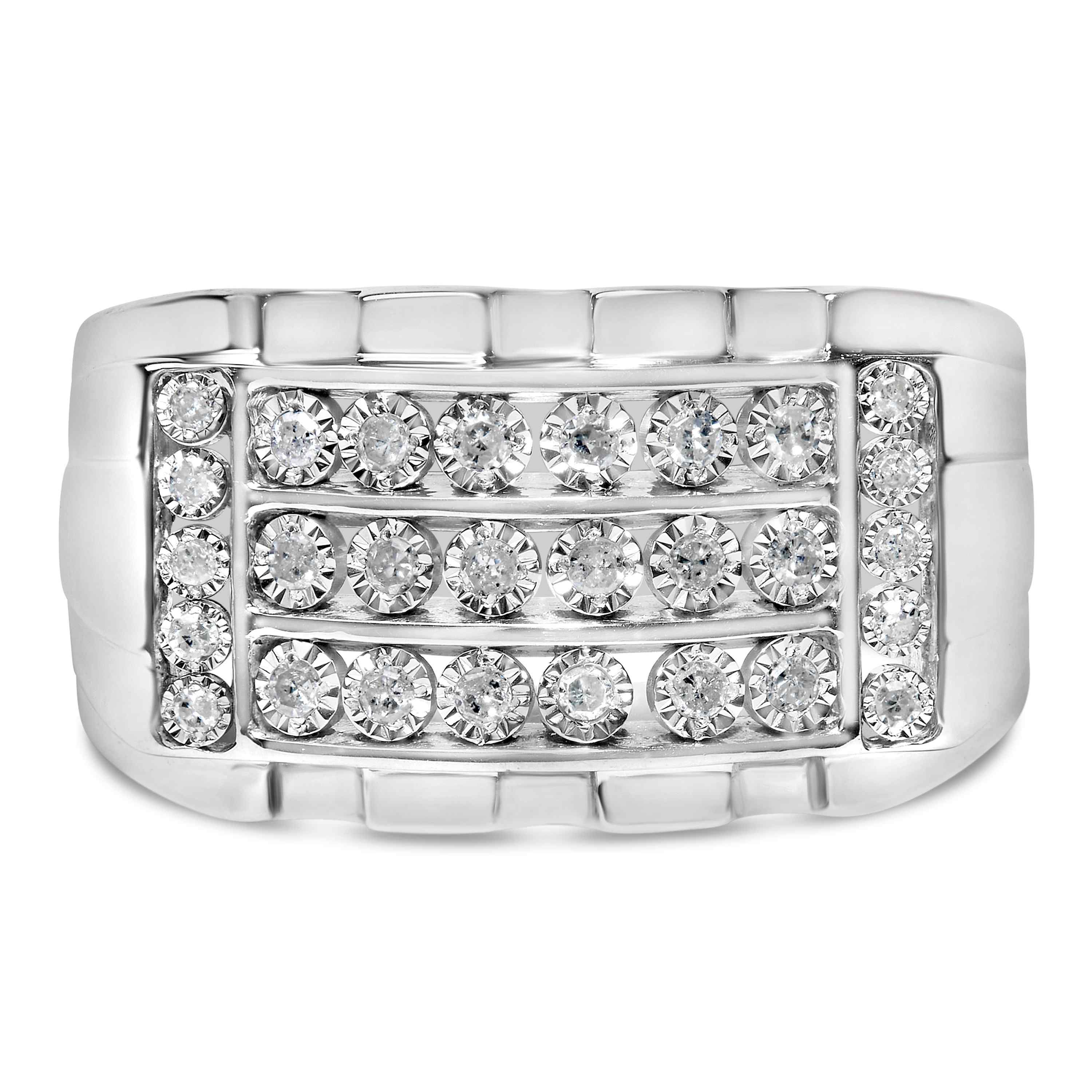 .925 Sterling Silver 1/4 Cttw Diamond Three Row Channel Band Ring