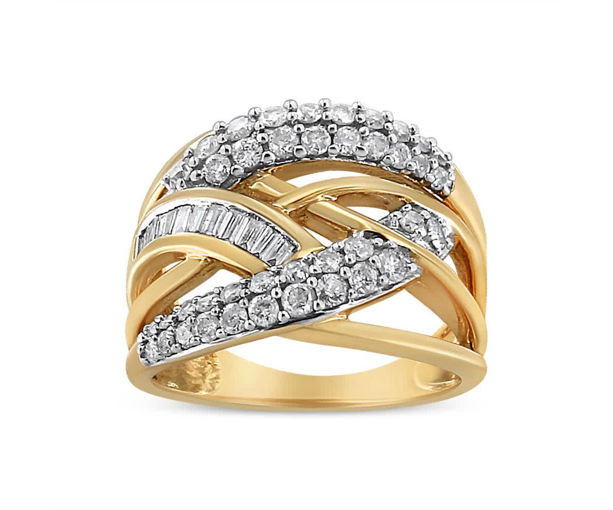 10K Yellow and White Gold 1.0 Cttw Diamond Cocktail Ring