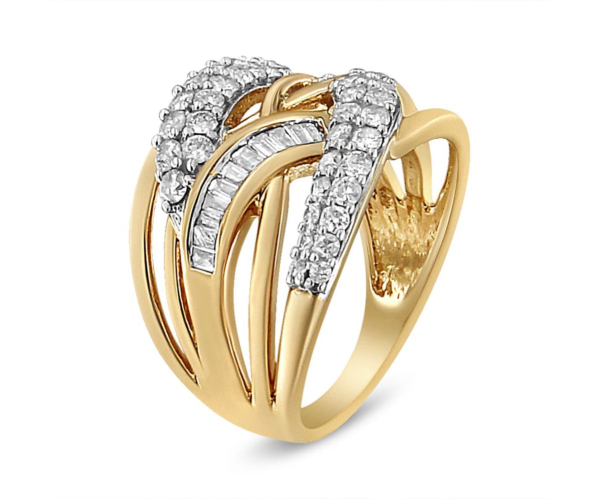 10K Yellow and White Gold 1.0 Cttw Diamond Cocktail Ring