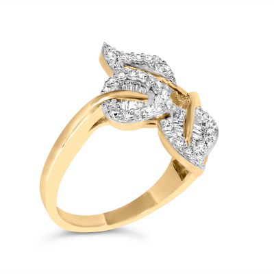 Haus of Brilliance 10k Yellow and White Gold 1/2 Cttw Diamond Bypass Triple Leaf Ring
