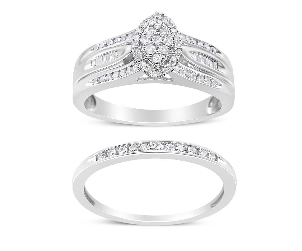 Silver 1/2 Cttw Diamond Engagement Bridal Set