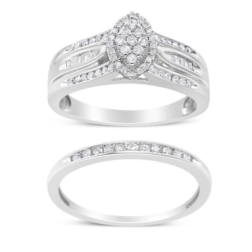 Silver 1/2 Cttw Diamond Engagement Bridal Set