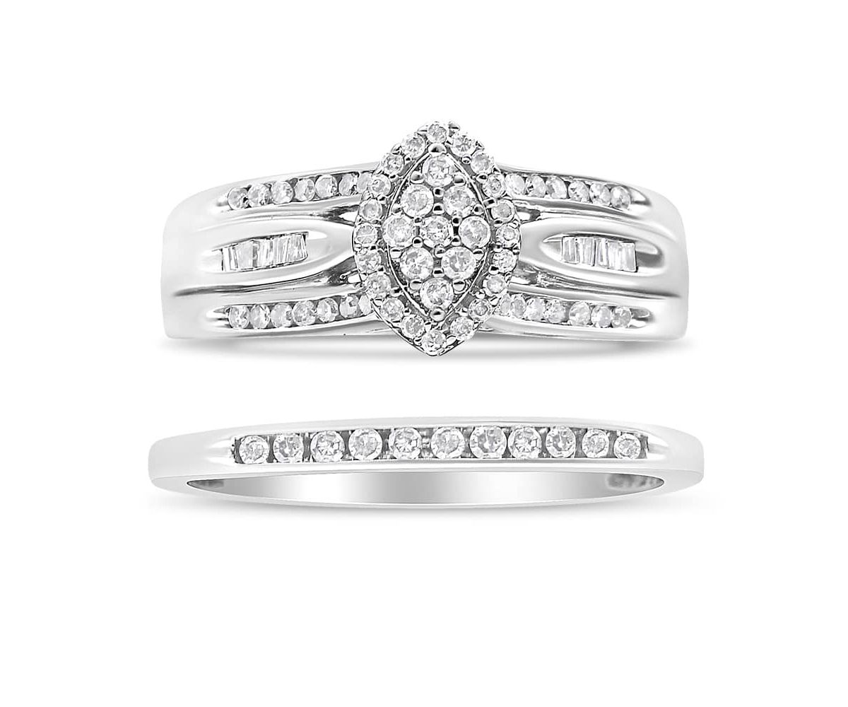 Silver 1/2 Cttw Diamond Engagement Bridal Set