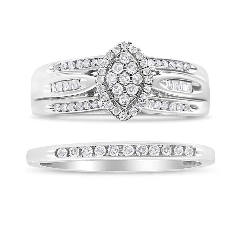 Silver 1/2 Cttw Diamond Engagement Bridal Set