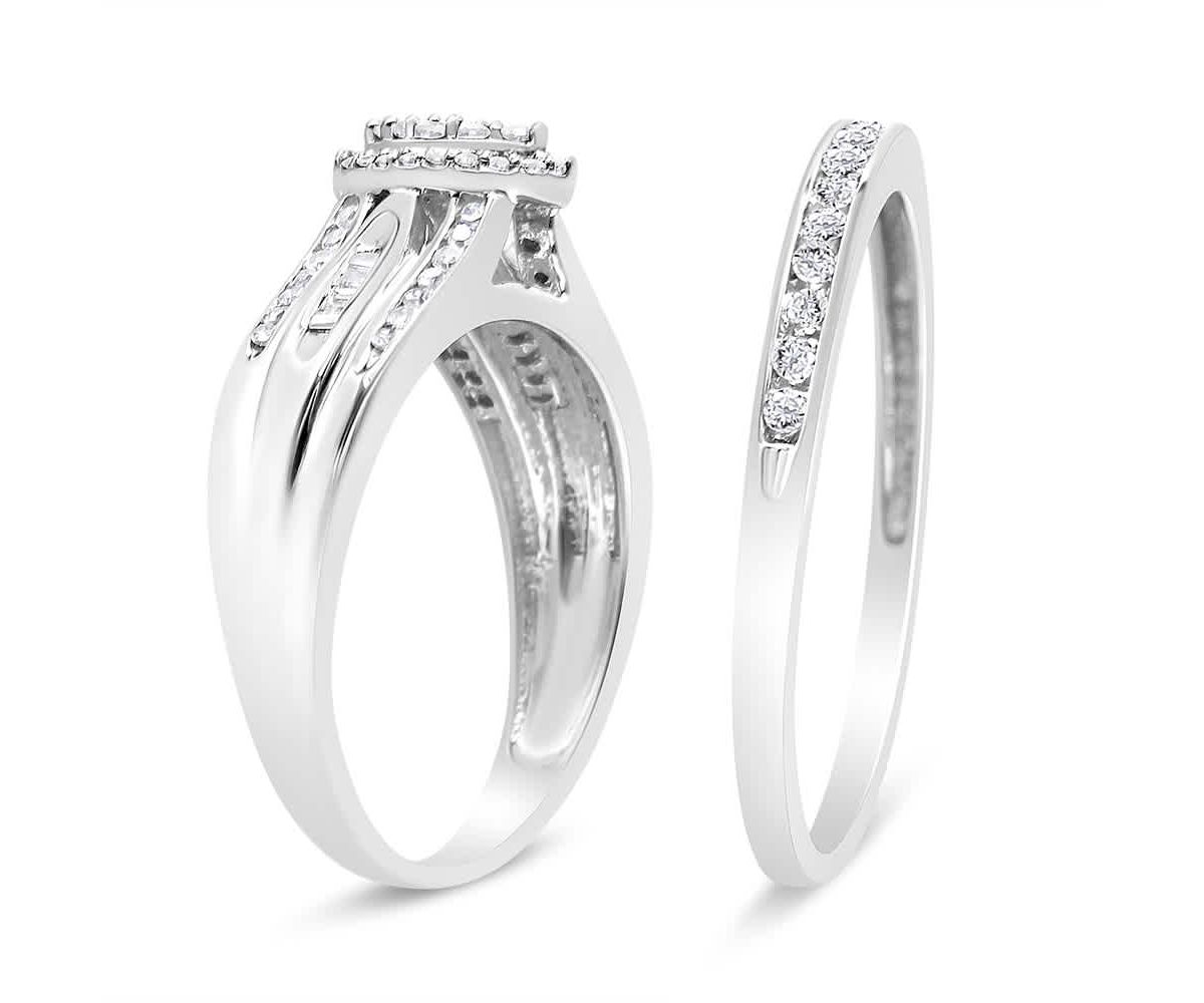 Silver 1/2 Cttw Diamond Engagement Bridal Set