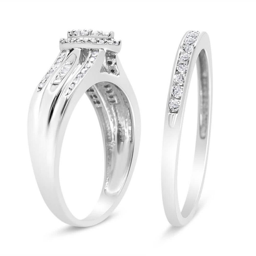Silver 1/2 Cttw Diamond Engagement Bridal Set