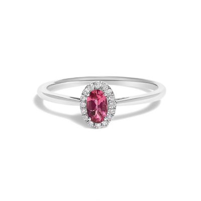 10K White Gold Oval and Diamond Accent Halo Ring