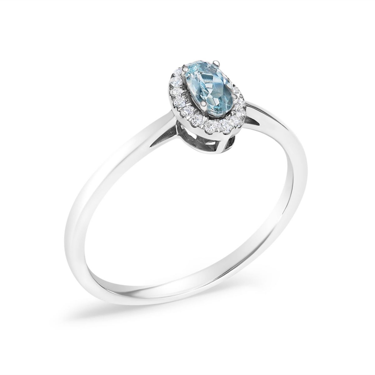 10K White Gold Oval and Diamond Accent Halo Ring
