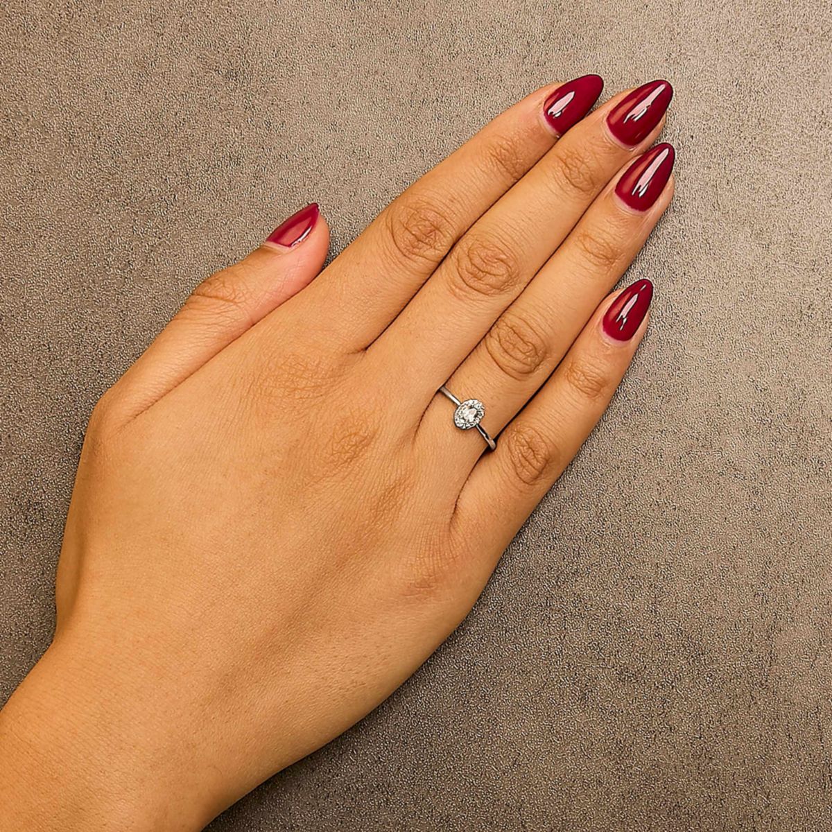 10K White Gold Oval and Diamond Accent Halo Ring