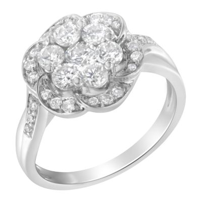 Haus of Brilliance 14K White Gold Floral Cluster Diamond Ring