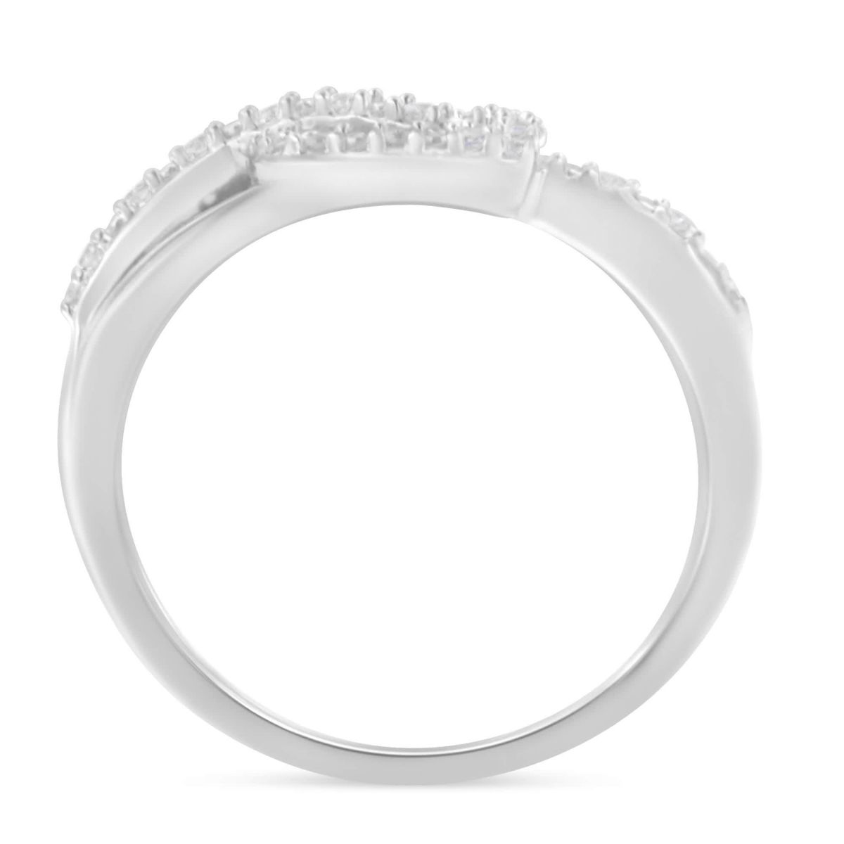 Silver 1/8 Cttw Diamond Open Heart Leaf Fashion or Promise Ring