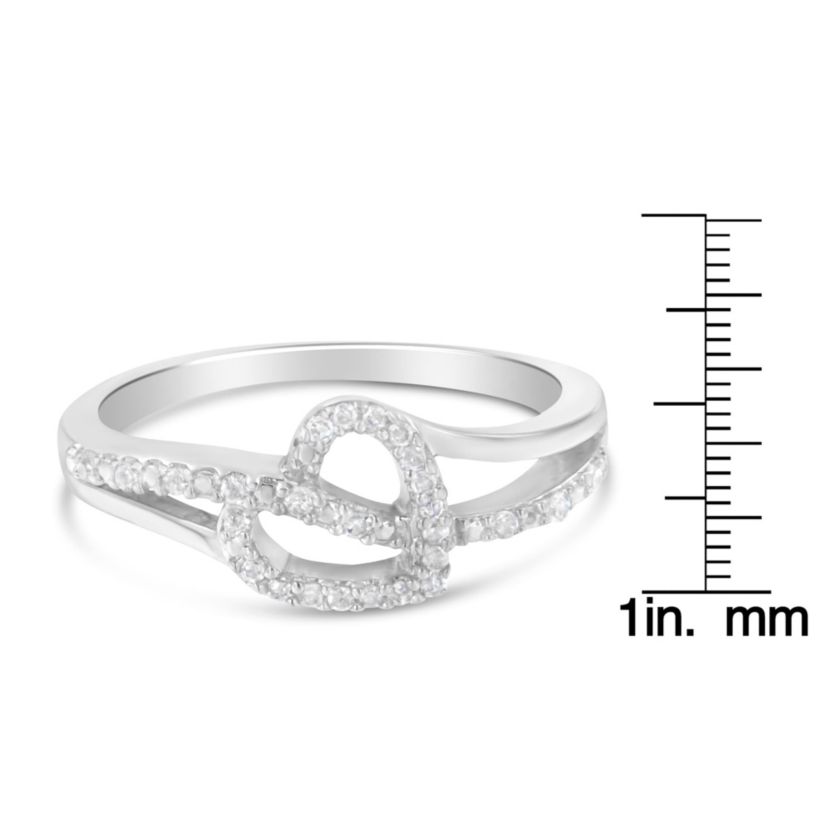 Silver 1/8 Cttw Diamond Open Heart Leaf Fashion or Promise Ring