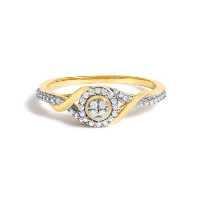 Haus of Brilliance 10K Yellow Gold 1/10 Cttw Diamond Swirl and Halo Promise Ring