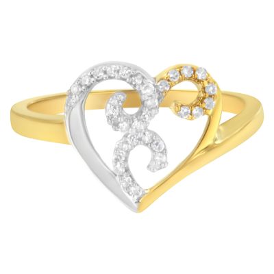 Haus of Brilliance 10K Two-Toned Gold Diamond Heart Shape Cluster Ring, Yellow, 8