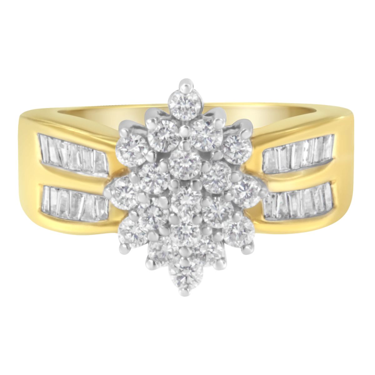 10K Yellow Gold 1.0 Cttw Composite Diamond Cluster Cocktail Ring