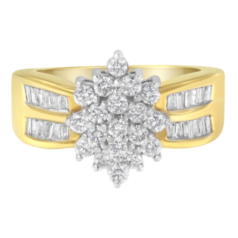 10K Yellow Gold 1.0 Cttw Composite Diamond Cluster Cocktail Ring
