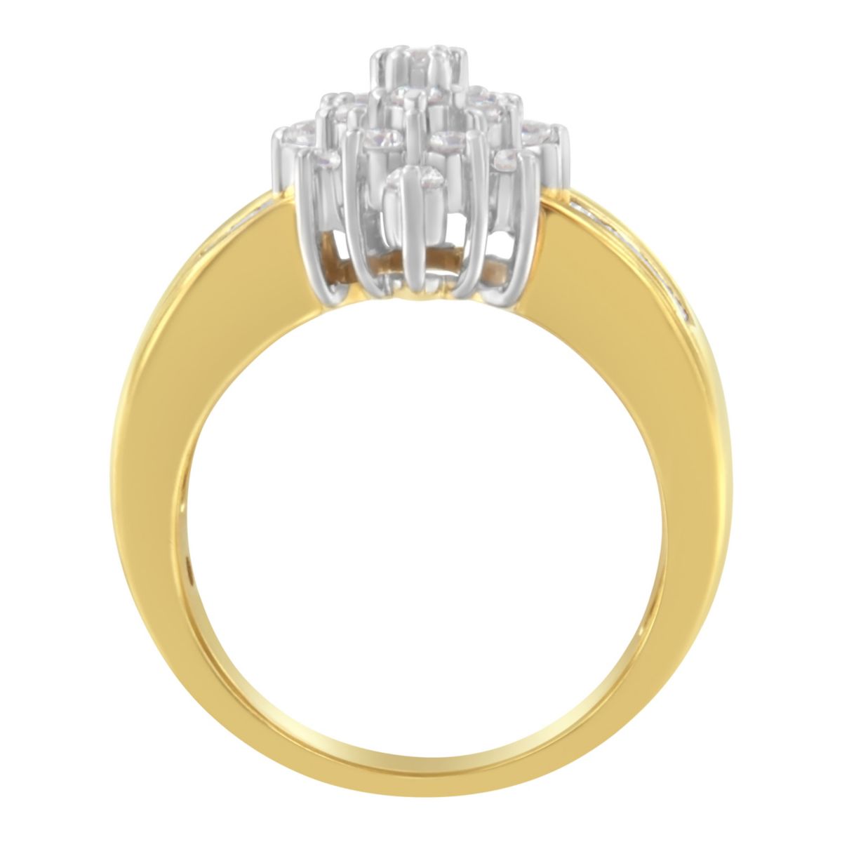 10K Yellow Gold 1.0 Cttw Composite Diamond Cluster Cocktail Ring