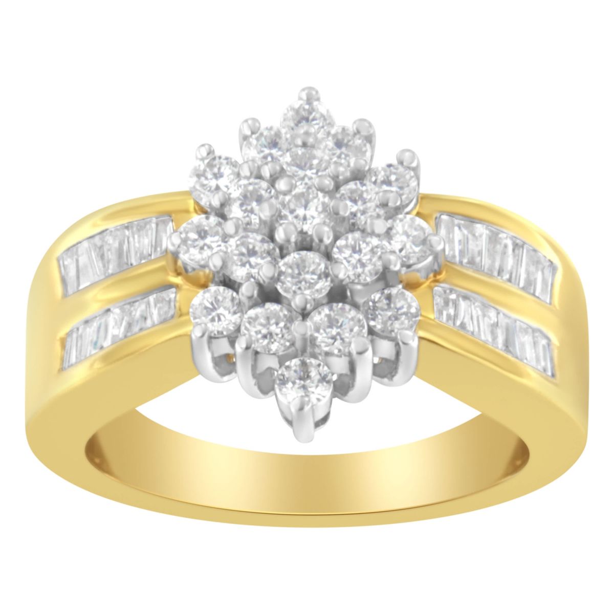 10K Yellow Gold 1.0 Cttw Composite Diamond Cluster Cocktail Ring