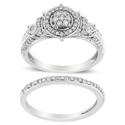 Haus of Brilliance Silver 1/3 Cttw Diamond 7 Stone Engagement Ring and Wedding Band Set