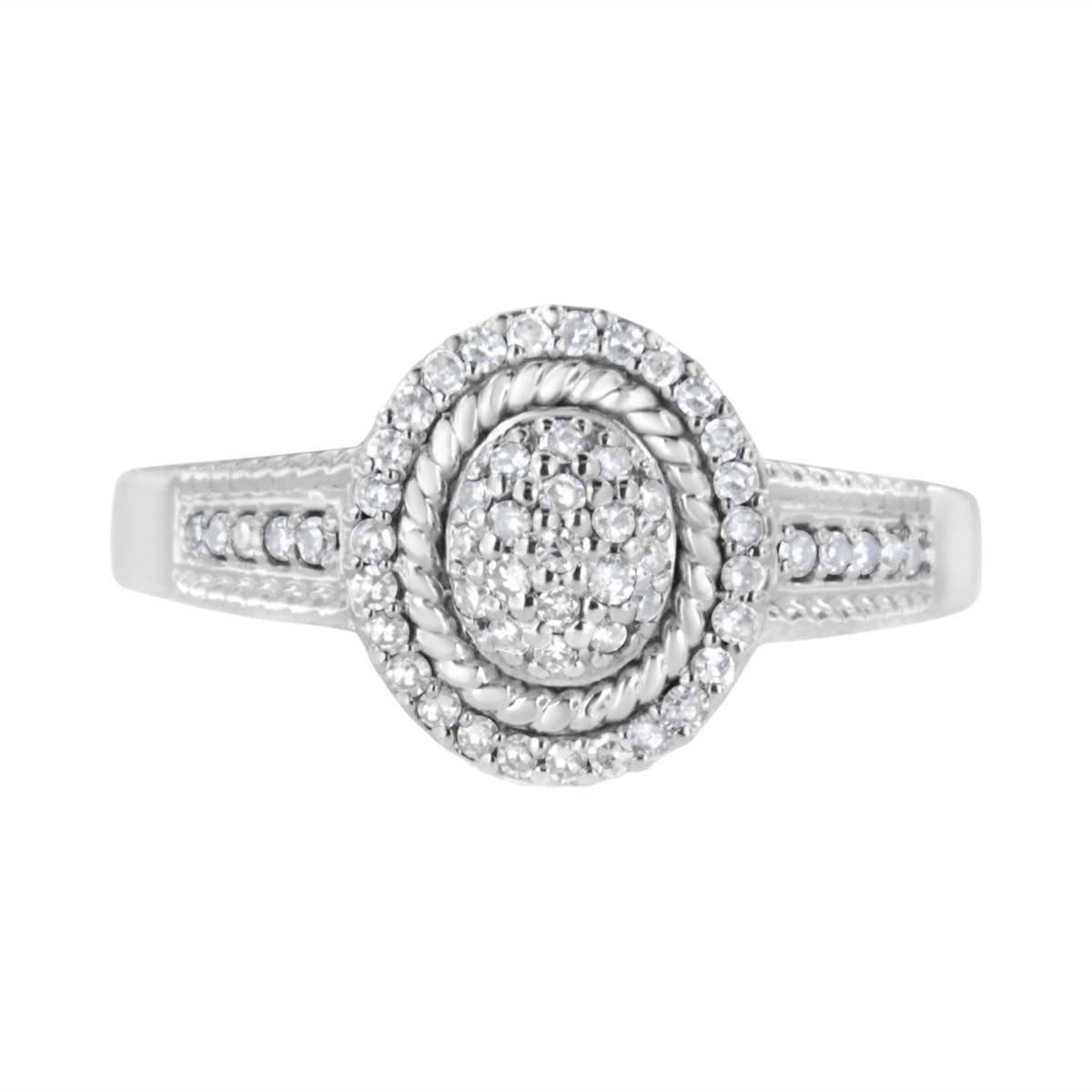 Silver 1/3 Cttw Round Diamond Braided Halo Cocktail Ring