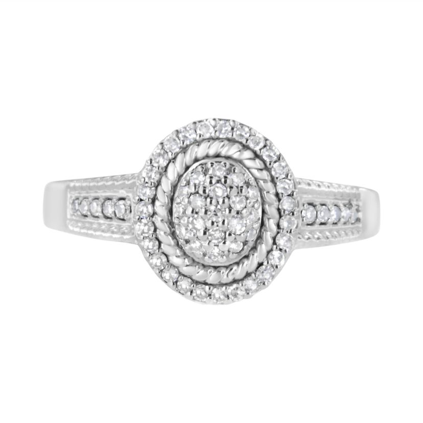 Silver 1/3 Cttw Round Diamond Braided Halo Cocktail Ring