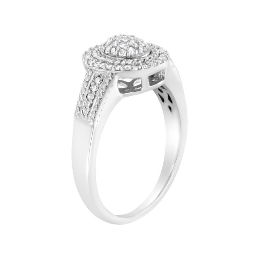 Silver 1/3 Cttw Round Diamond Braided Halo Cocktail Ring