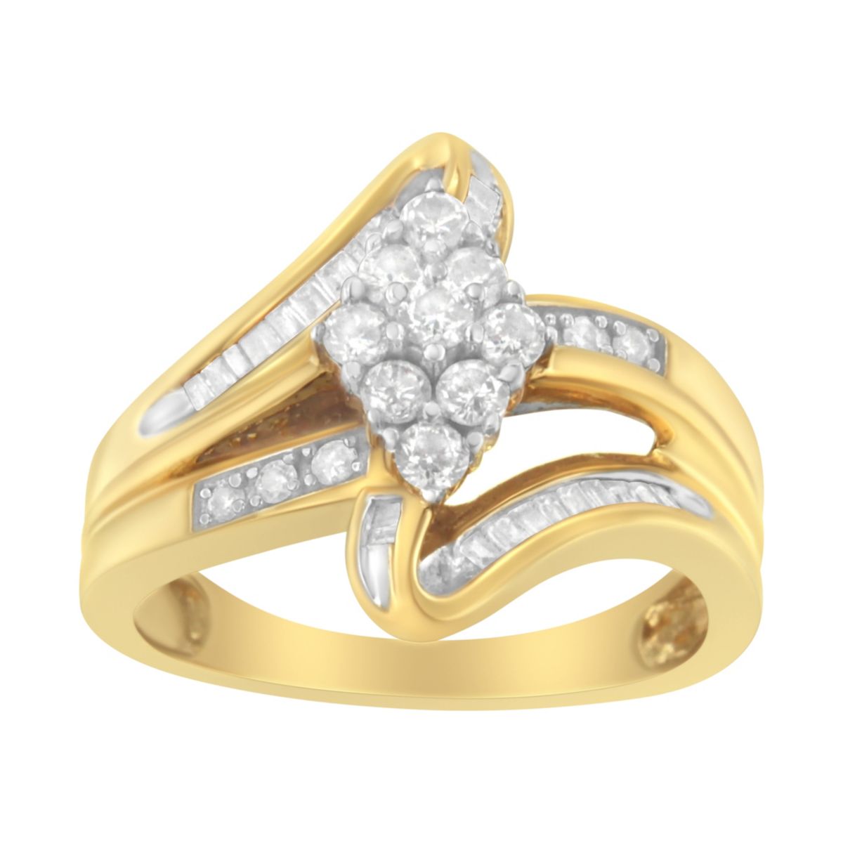 10K Yellow Gold 1/2 cttw Diamond Cluster Cocktail Ring