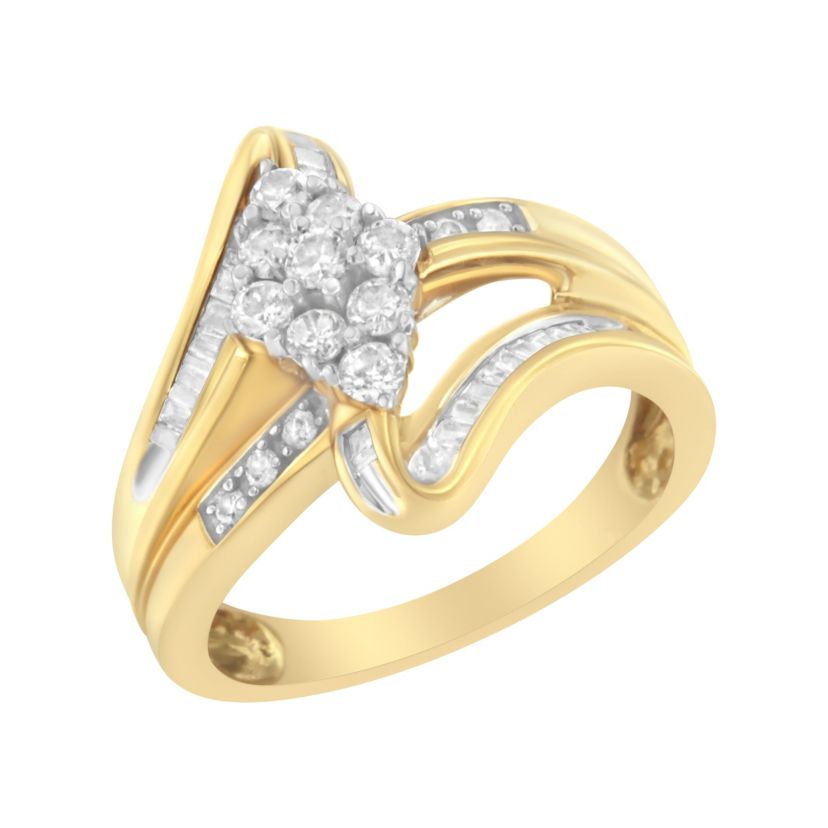 10K Yellow Gold 1/2 cttw Diamond Cluster Cocktail Ring
