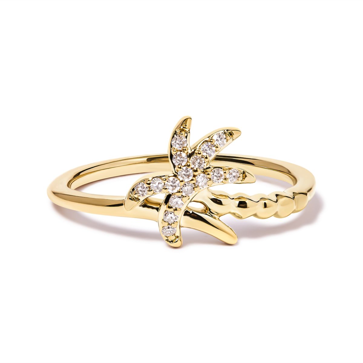 10K Yellow Gold 1/10 Cttw Diamond Palm Tree Statement Ring