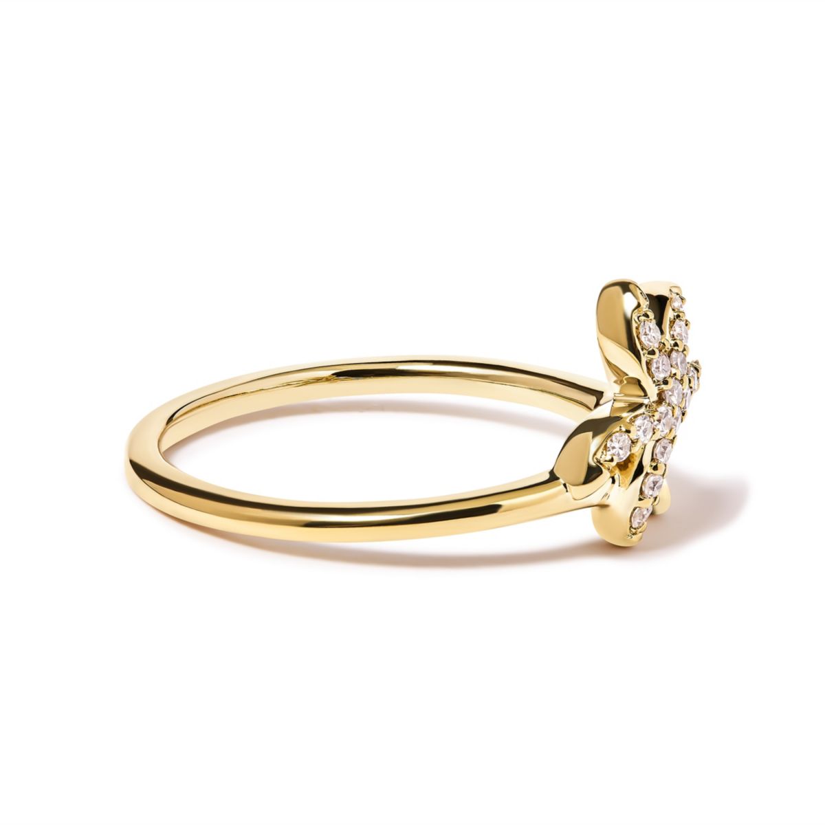 10K Yellow Gold 1/10 Cttw Diamond Palm Tree Statement Ring