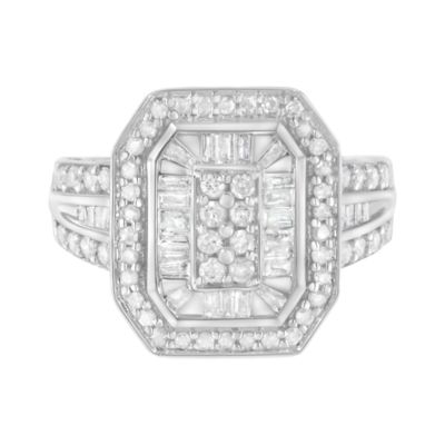 Haus of Brilliance Silver Round and Baguette Diamond Cathedral Ring