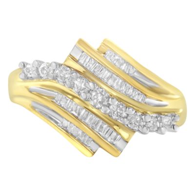 Haus of Brilliance 10K Yellow Gold Round and Baguette Diamond-Cut Ring