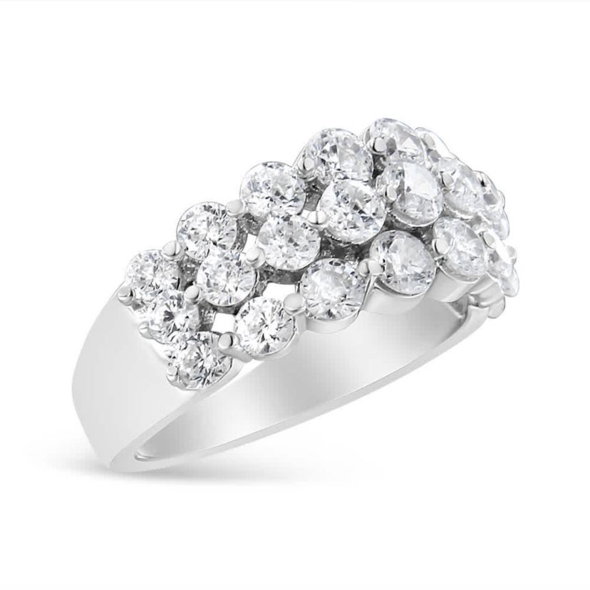 10K White Gold 2 1/2 Cttw Diamond 3 Row Band Ring