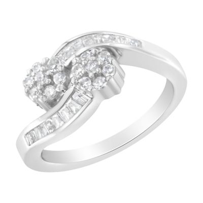 Haus of Brilliance 14K White Gold Round and Baguette Diamond Bypass Ring