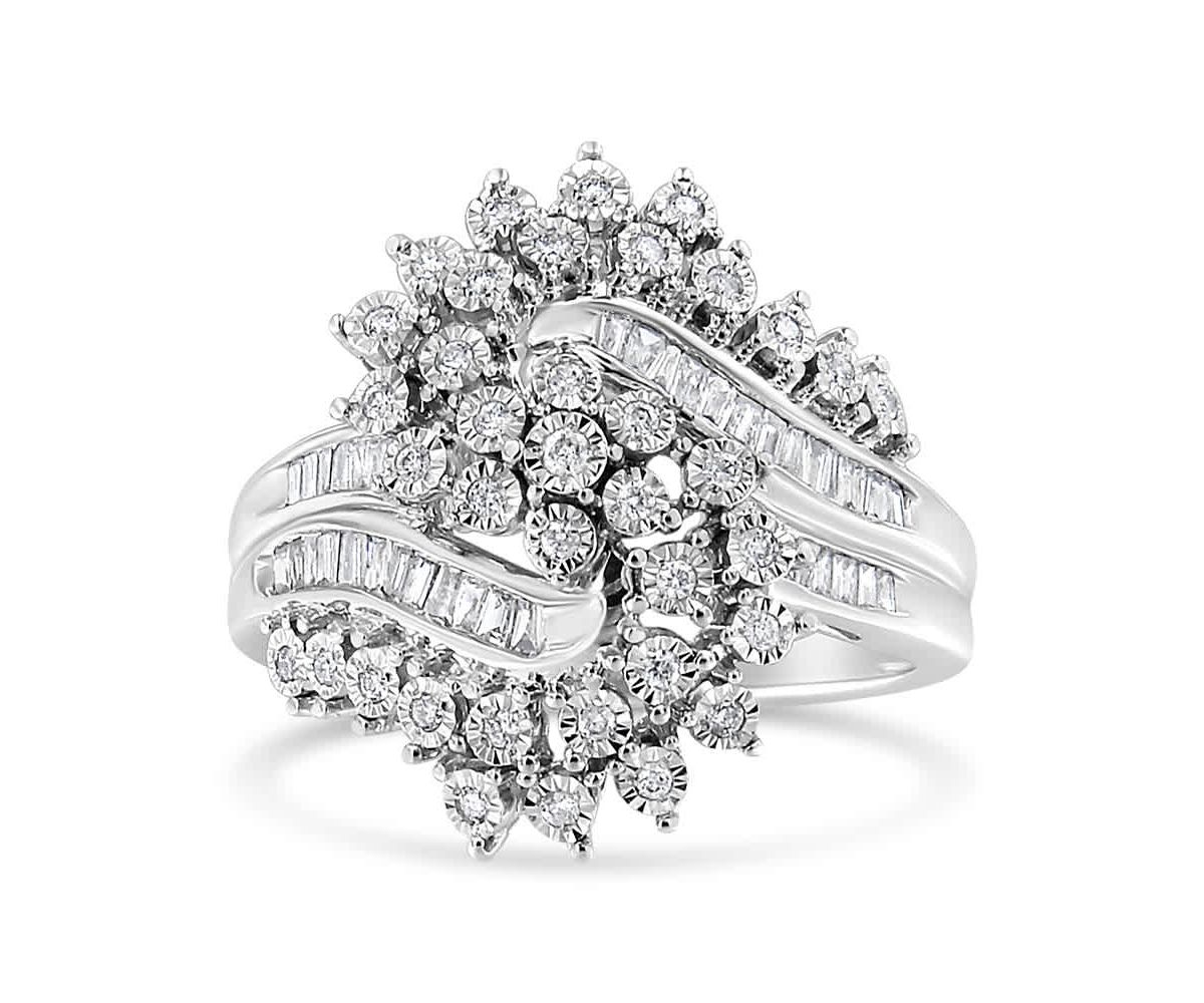 10K White Gold 1/2 Cttw "S" Shaped Bypass Cocktail Ring