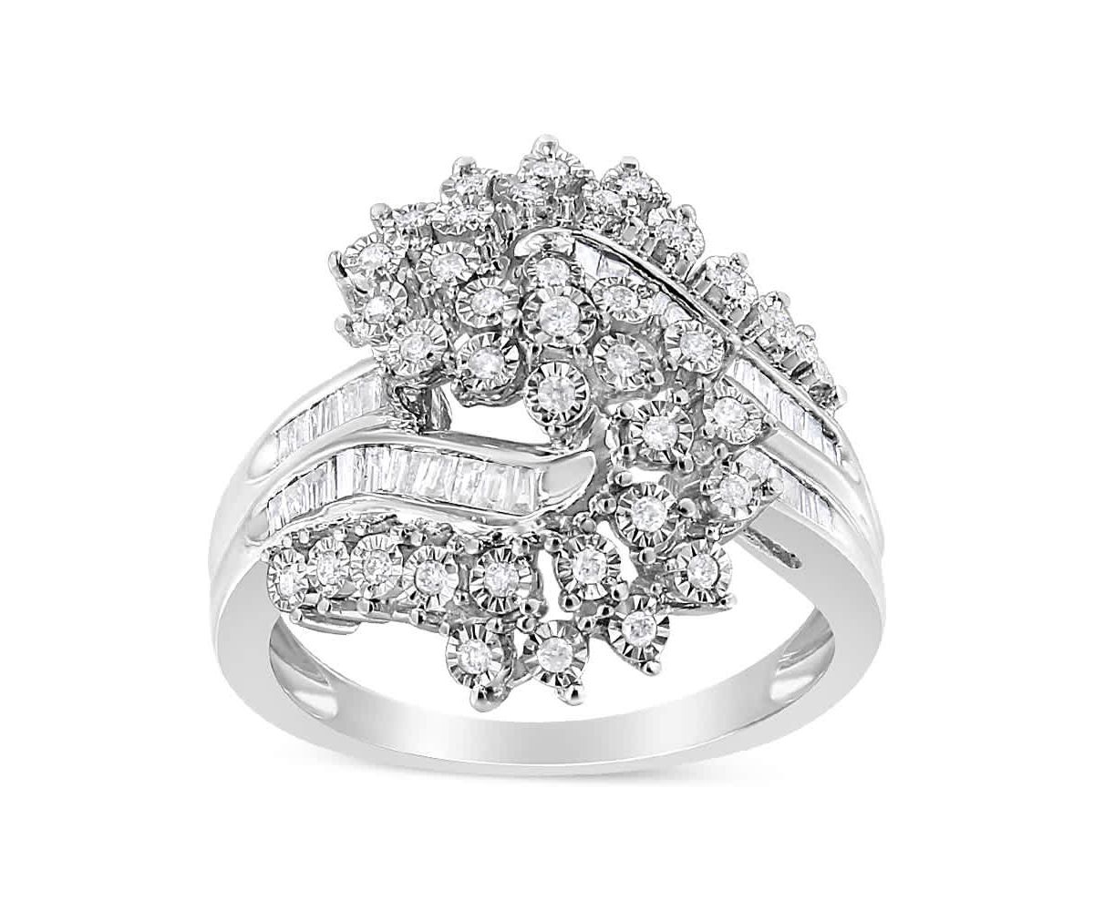 10K White Gold 1/2 Cttw "S" Shaped Bypass Cocktail Ring