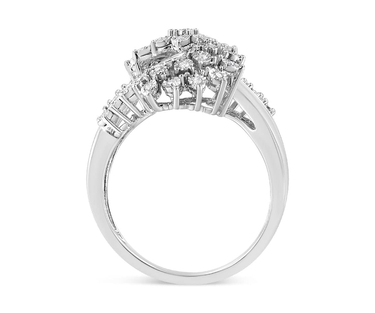 10K White Gold 1/2 Cttw "S" Shaped Bypass Cocktail Ring