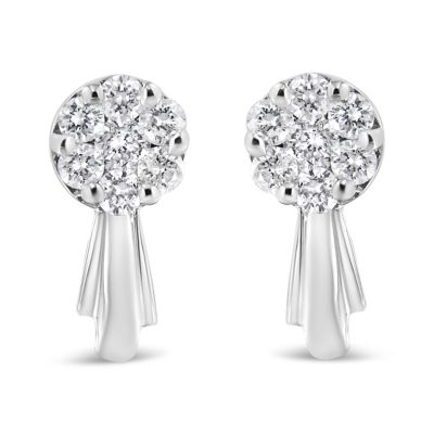 Haus of Brilliance 14K Gold 3/4 Cttw Diamond Floral Cluster Drop and Dangle Stud Earrings, White