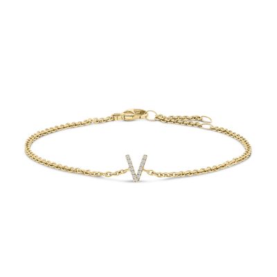 Haus of Brilliance 10K Yellow Gold Diamond Accent "A-Z" Initial Charm and Link Bracelet, 7 in