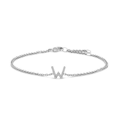 Haus of Brilliance 10K White Gold Diamond Accent "A-Z" Initial Charm and Link Bracelet, 7 in