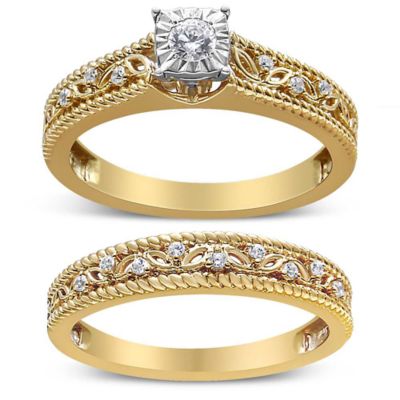 Haus of Brilliance 14K Yellow Gold Plated .925 Sterling Silver 1/5 Cttw Diamond Art Deco Style Engagement Ring Bridal Set