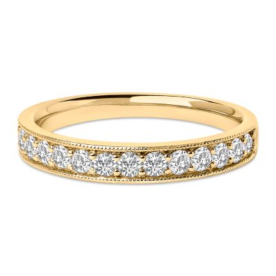Haus of Brilliance 14K Yellow Gold 1/2 Cttw Round Diamond Milgrain Wedding Band, 8