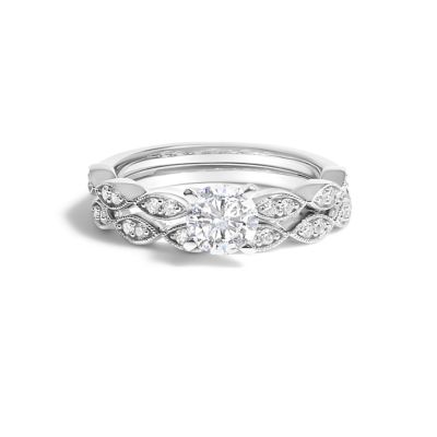 Haus of Brilliance Lab Created 14K White Gold 1.0 Cttw Lab Grown Diamond Vintage Style Marquise Link Bridal Ring Set