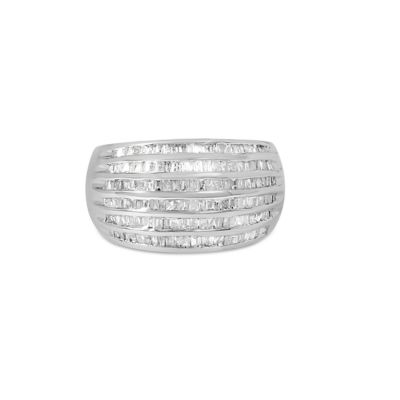 Haus of Brilliance .925 Sterling Silver 1.0 Cttw Baguette-Cut Diamond 6-Row Channel Set Domed Tapered Cocktail Fashion Ring, 7