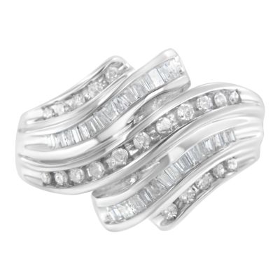 Haus of Brilliance 10K White Gold Round and Baguette Cut Diamond Channel Ring