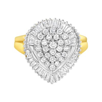 Haus of Brilliance 10K Yellow Gold 1.0 Cttw Round and Baguette Cut Diamond Oval Shaped Cluster Ring