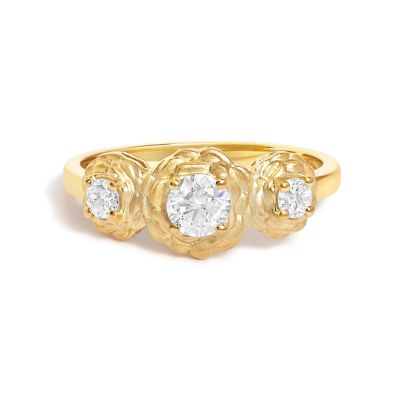 Haus of Brilliance Lab Created 14K Yellow Gold Plated Sterling Silver 1/2 Cttw Lab Grown Diamond Floral 3-Stone Ring