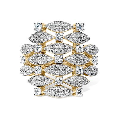 Haus of Brilliance 14K Yellow Gold 1.0 Cttw Diamond Geometric Stacked Open Cocktail Ring, 6