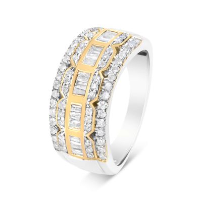 Haus of Brilliance 10K White and Yellow Gold 1.00 Cttw Baguette and Round cut Diamond Art Deco Multi-Row Ring Band