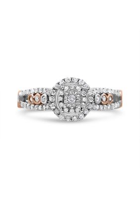 Haus of Brilliance 14K Rose Gold Plated .925 Sterling Silver 3/8 Cttw Round Diamond Double Frame Cross-Over Split Shank Engagement Ring
